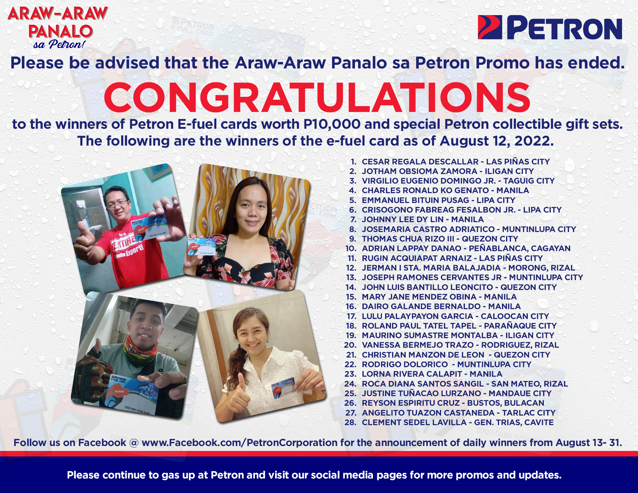 Araw-Araw Panalo sa Petron Past Winners